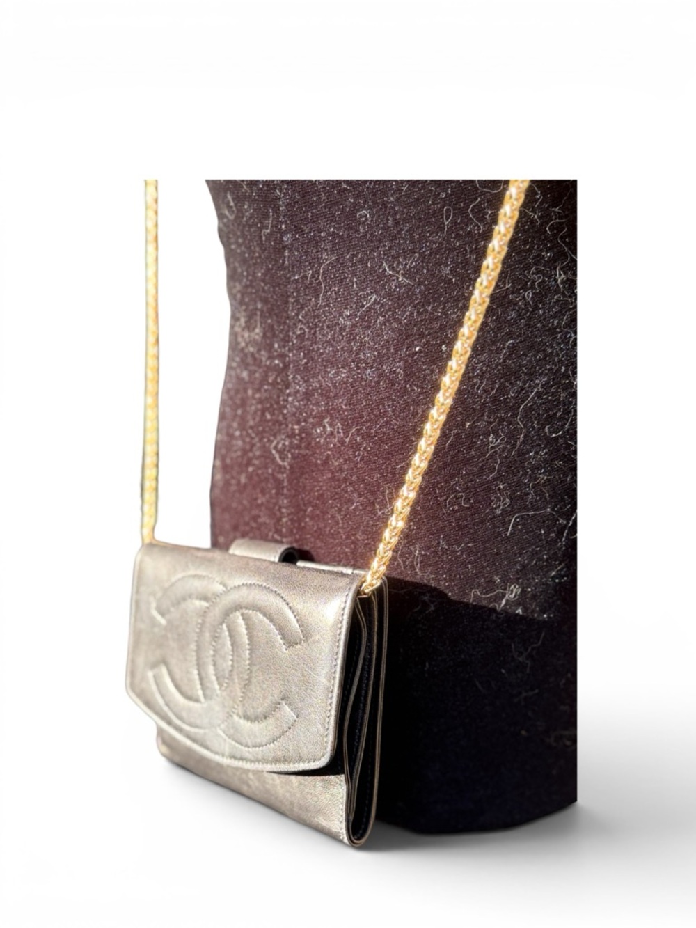 Chanel Black Small Black Wallet Includes Black Card & Box w/Unbranded Gold Chain - Picture 4 of 16